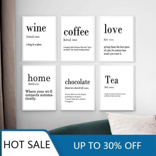 Coffee Poster Black And White Quotes Wall Art Canvas Painting Posters Prints Wine Tea Love Kitchen Wall Pictures Home Decor