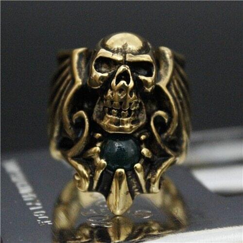 Amazing Design Golden Skull Ring Wings Stone Ring Top Quality 316L Stainless Steel Cool Mens Ring