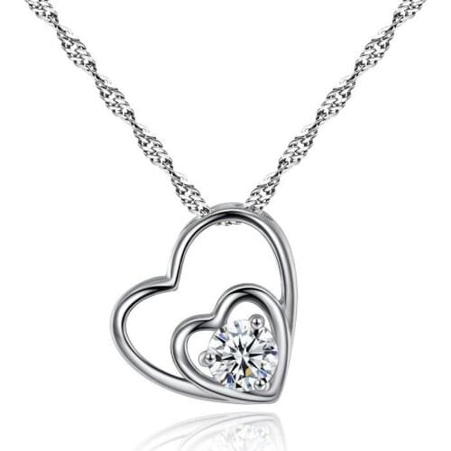 Luxurious Classic Pendant Necklace Double Hearts with Tiny Cubic Zircon CZ Jewelry Water-Wave Chain Lady Wedding Party Gift