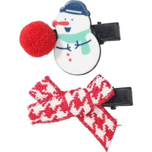 Christmas Jewelry Flannel Santa Claus Gift Box BB Clip Resin Snowman Grosgrain Bow Duckbill Clip Snowflake Hairpin Girl Style