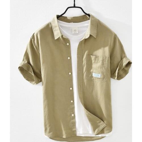 Short Sleeve Shirts For Men 2021 Summer New Cotton Linen Loose Plus Size Tops Male Casual Solid Color Button Up Clothing