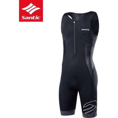 Santic Men Triathlon Mesh Ventilation Sleeveless Quick Drying 4D Pad Thin Tight for Swimming Running Cycling