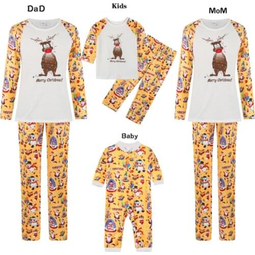 Family Matching Clothes Christmas Pajama Cartoon Pattern Long-Sleeves Tops + Pants Suit/Jumpsuit Mommy And Me Clothes Sleepwear