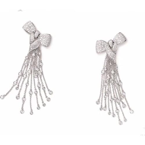 SOELLE Luxury Real 925 Sterling Silver Bowknot Long Tassel Crystal Earrings micro Cubic zirconia for Women Fashion Party Jewelry