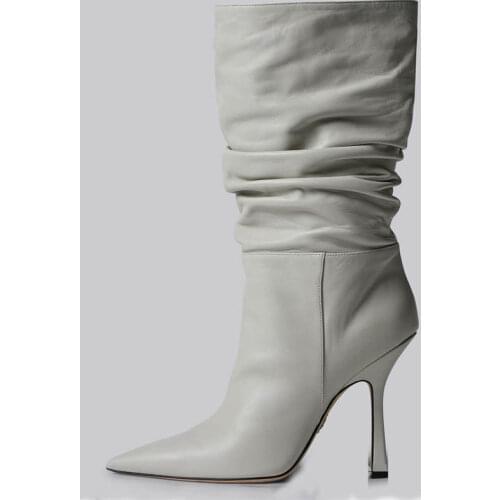 Mid-calf Modern Boots Catwalk Fashion Womens Shoes Stiletto High-heeled Pointed Toe Folds Pleated Short Boot Pumps Botas Mujer
