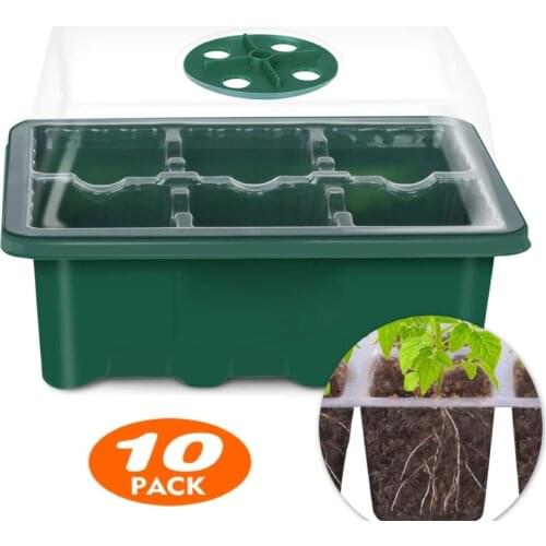 6/12 Cells Seed Starter Kit Plant Seeds Grow Box Seedling Trays Germination Box with Dome and Base Nursery Pots