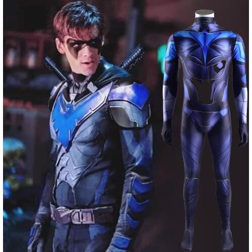 Titans Nightwing Cosplay Costume Dick Grayson Halloween Costume Carnival Superhero Bodysuit 3D Printing Zentai Suit Disfraces