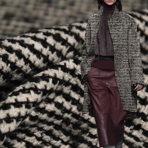 White Waxberr Black White Circles Tweed Wool Linen Flax Garment Material Autumn Women Coat Sewing Cloth DIY Fabrics Freeshipping