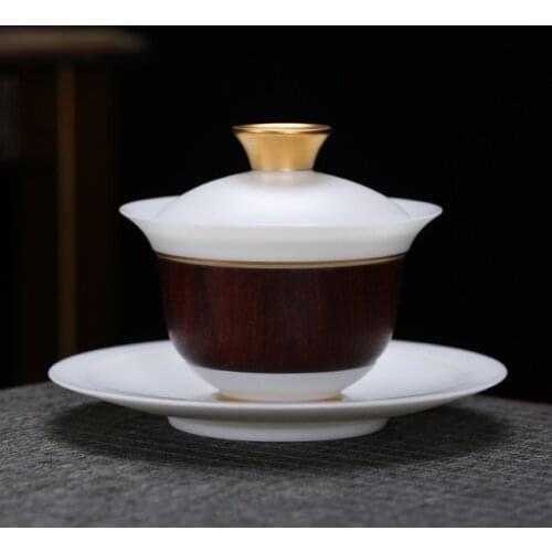 Vintage Gaiwan Zen Sutra Tea Tureen Jade Porcelain Tea Bowl 150ml Sculpture Teaware Master Cup As Gift