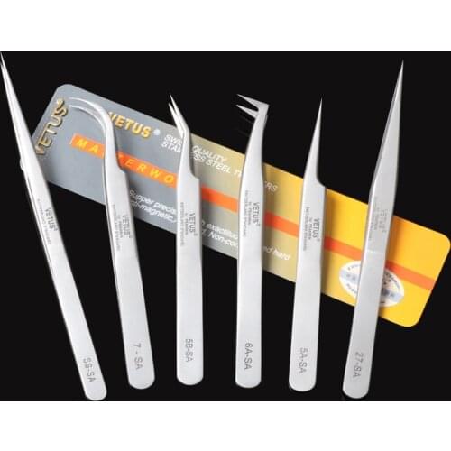 VETUS SA Series Stainless Steel Hyperfine High Precision Antimagnetic Anti Acid Tweezers Pro Tool for Eyelash Extension