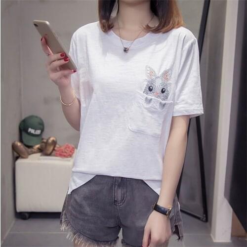 Womens T-shirt Round Collar Summer Casual Short Sleeve Girl Tops Cartoon Oversized T Shirt Print Simple Sweet Harajuku T-Shirt