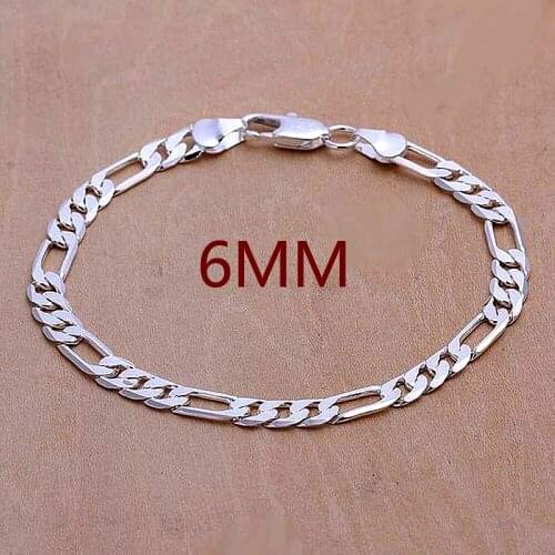 10pcs wholesale Fashion women 925 silver jewelry 925 Men silver jewelry 6MM bracelets Chain jewelry wholesale bracelet