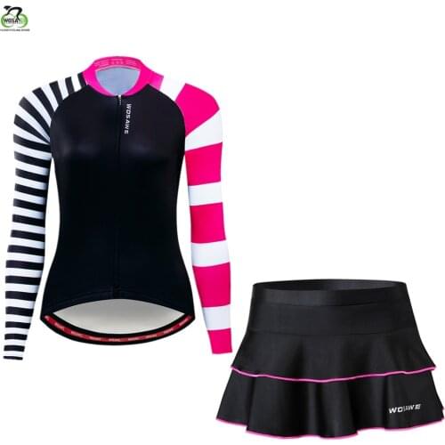 Womens Cycling Jersey Set Spring Long Sleeve Roupa Ciclismo Bike Clothes Skirt 5D Breathable Gel Pad Bicycle Clothing Pants