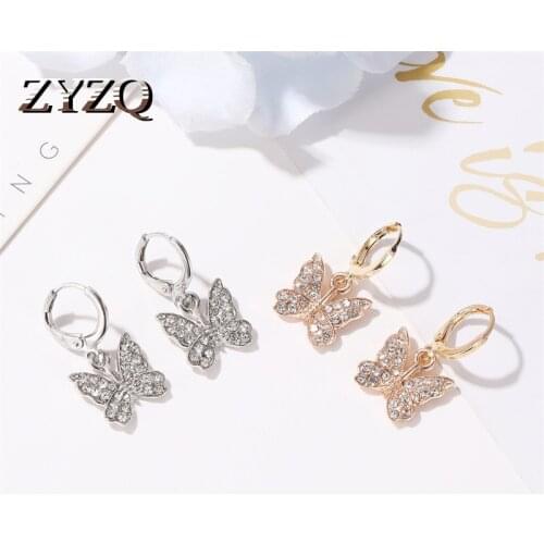 ZYZQ Elegant Animal Series Earrings For Women Cute Butterfly SHaped Pendant Drop Earrings With Micro Paved Fashion Jewel Earring