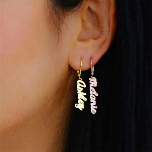 1 Pair Personalized Custom Name Drop Earrings Custom Vertical Earrings 15 Font Nameplate Jewelry For Birthday Present