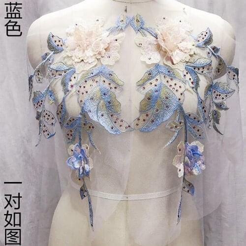 1 Piece 3D Flower Embroidery Lace Bridal Applique Beaded Pearls Tulle DIY Wedding Dress