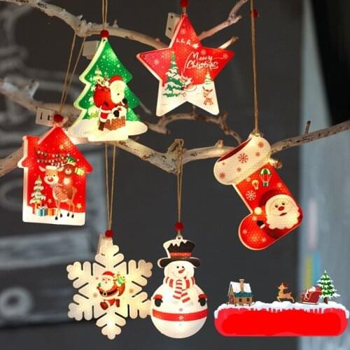 1pc Christmas Tree Pendants Pendant Gifts Merry Christmas Star Lights Happy New Year LED Window Lamp Decorations for Home Room