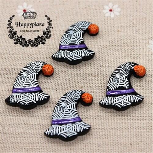 10pcs Resin Halloween Black Spiderweb Hat Flatback Cabochon Miniature Art Supply Decoration Charm Craft DIY,27*29m