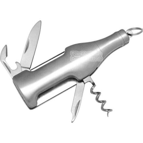 100pcs Multi-function bottle shape key chains Beer Bottle Opener Multi-Function Wine Cap Opener Corkscrew Stainless Steel Metal