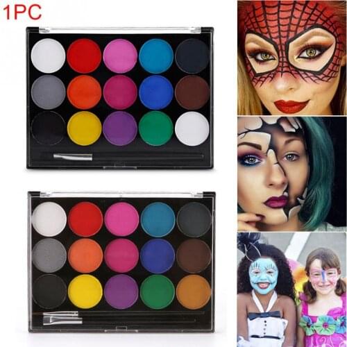 15 Colors Halloween Cosplay Pigment Devil Art Face Makeup Palette With Brush Water-Soluble Party Drawing Body Paint Fancy Safe