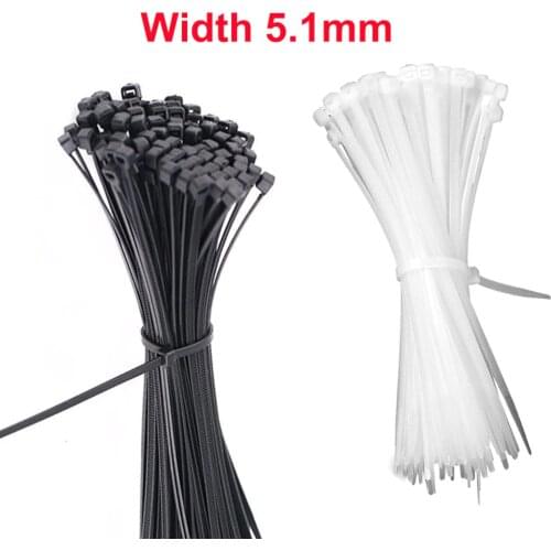 50PCS 8 X 200/250/300/350/400/450mm White/Black Milk Cable Wire Zip Ties Self Locking Nylon Cable Tie Width 5.1mm