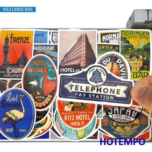 50pcs Fashion Hotel Card Signs Posters Travel Stickers for Notebooks Luggage Phone Laptop Skateboard Bike Motorcycle Car Sticker