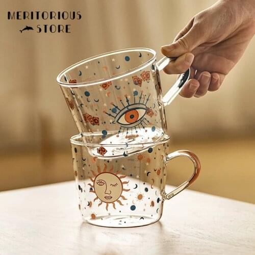 500ml Creative Scale Glass Mug Teacup Breakfast Mlik Coffe Cup Household Couple Water Cup Sun Eye Pattern Drinkware Water Cups