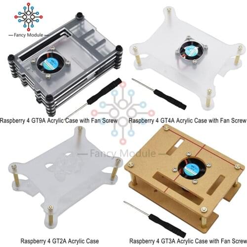 Acrylic Case for Raspberry Pi 4 GT2A GT3A GT4A GT9A with Fan Screwdriver Protection Shield Raspberry Pi 2/3/4 Model B/3B+/3B/2B