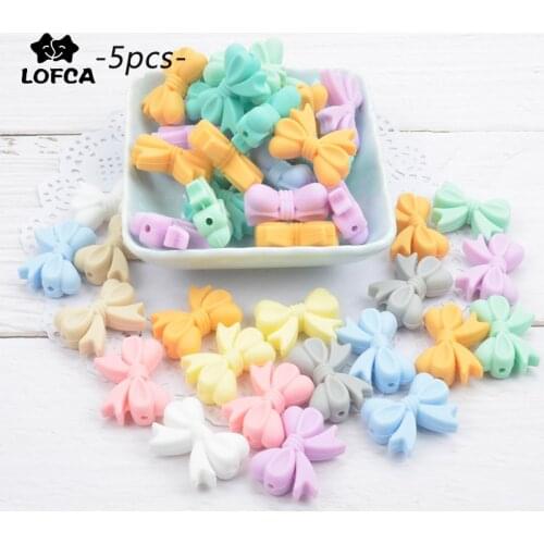 Silicone Beads Teething Beads 5pcs Bowknot Cartoon Baby Teether Food Grade Silicone Chew Necklace Bracelet Bangle Jewelry Making