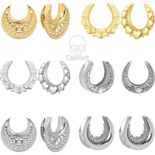 Casvort 2 PCS New Saddle Tunnels Hangers Ear Gauges Plugs Stretcher Earring Piercing Body Jewelry Earrings