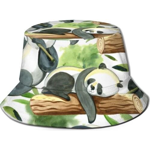 CINESSD 2020 New Fishermans Hat Unisex Fashion Bob Cap Cute Panda With Splash Leaves Gorros Panama Windproof outdoor Bucket Hat