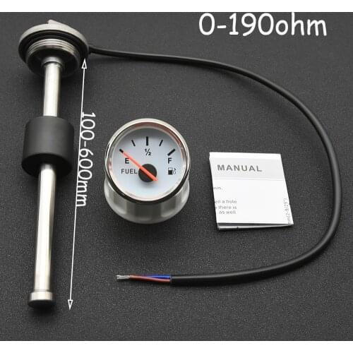 D 0-190ohm Fuel Level Gauge with Fuel Float Sensor 125 150 175 200 275 500mm fit 52MM Fuel Gauge Marine Boat Car Motorcycle Oil
