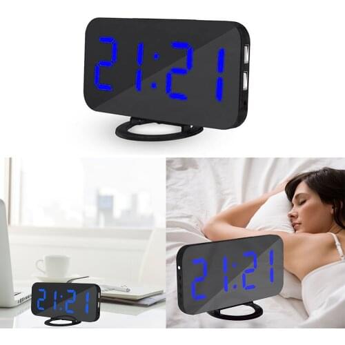 Dual Digital LED Clock USB Cable Digital Alarm Clock LED Mirror Clock Multifunction Snooze Display Time Table Desktop LED Light