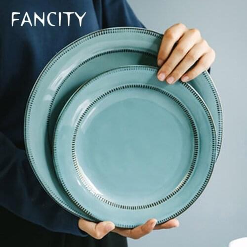 FANCITY Creative Western Plate Steak Plate Breakfast Plate Pasta Plate Underglaze Color Vegetable Plate Dessert Salad Plate
