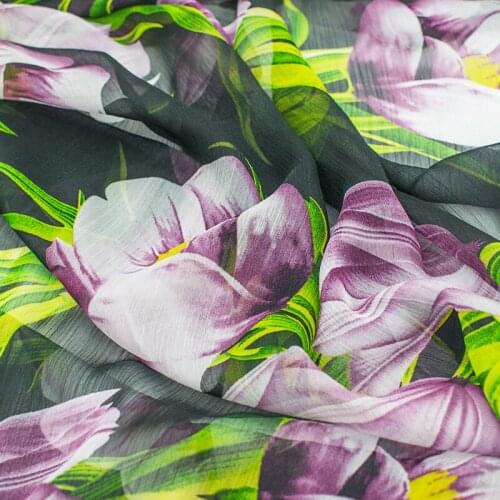 Purple Tulip Copy Silk Chiffon Fabric For Dress Tissus Au MÈTre Telaas Por Metro Ткань Для Шитья Sewing Tissu Tela Dresses Ткани