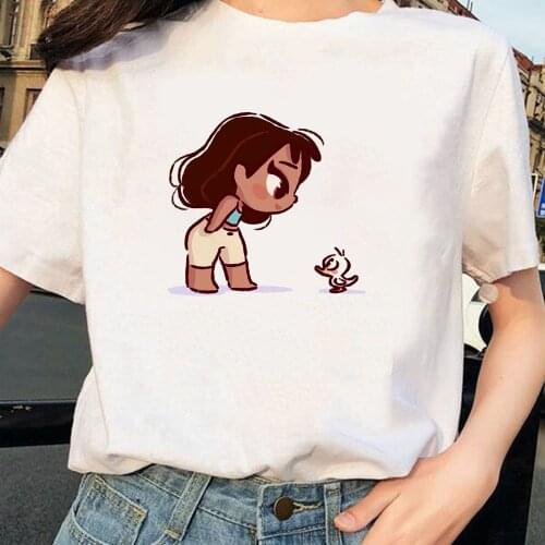 Disney T Shirts For Women Summer Short Sleeves Casual White O-neck Snow White Cinderella Printed Harajuku Tshirts Women Tops