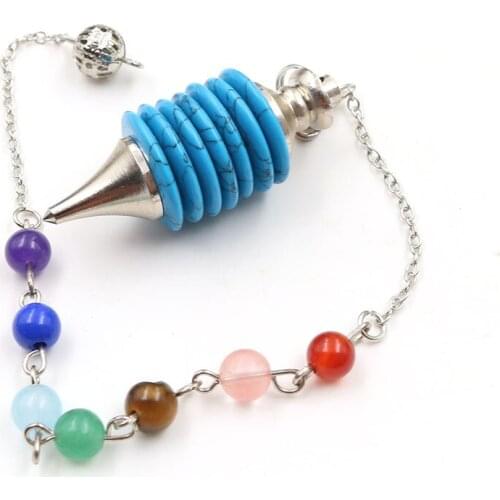 FYSL Silver Plated Layer Wheel of Life Blue Turquoises Stone Pendant Clear Quartz Healing Chakra Jewelry