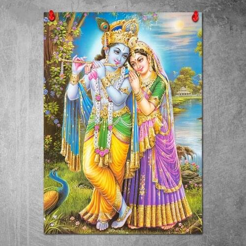 Canvas Poster Krishna and Radha Wall Art Print Painting Pictures Bedroom Anime Decor No Frame