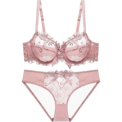 Seagm Ultra-Thin Cup Sexy Lace Underwear Transparent Bra Set Bow Decoration Lingerie Set Comfortable Brassiere And Panties Set