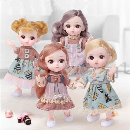 16CM Bjd Doll 12 Moveable Joints 1/12 DIY Girls Dress Up 3D Eyes Mini Doll Toy with Clothes Shoes Kids Fashion Birthday Gift