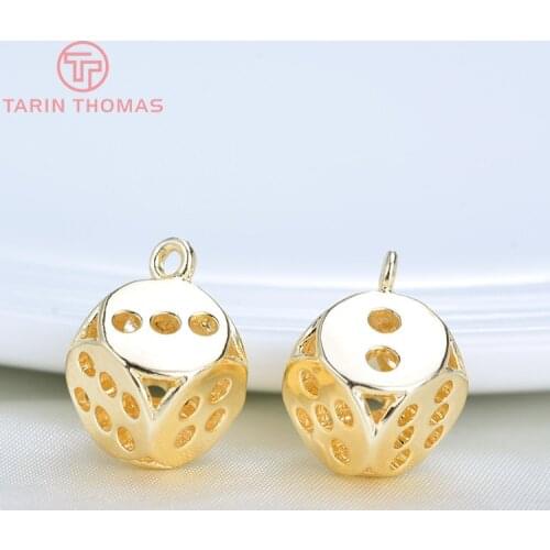 10PCS 11.5x15MM 24K Gold Color Plated Brass Dice Charms Pendants High Quality Diy Jewelry Accessories