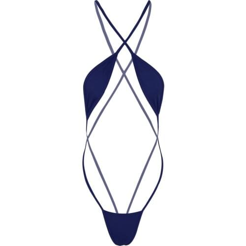 Summer Women One-Piece Bikini Swimwear Strappy Bodycon Bodysuit Backless Cutout Lingerie Jumpsuit Solid Color Catsuit Teddies