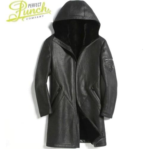 Shearing Sheep Real Fur Winter Coat Genuine Leather Men Hooded Jacket for Mens Clothes Casaco 1817 YY911