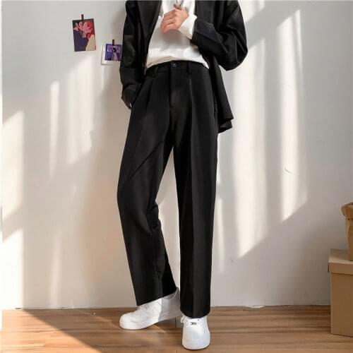 Men Casual Pants Zipper Suit Trousers Slacks Harajuku Simple All-match Korean Style Plus Size 5XL Baggy Elastic Mens Dress Pants