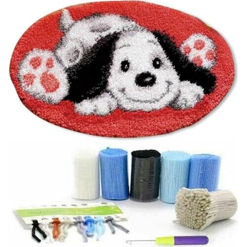 Puppy Latch Hook Kit Latch Hook Needle Pre-cut Yarn Pre-stamped Canvas DIY Craft Dog Rug Making Embroidery Latch Hook Cushion