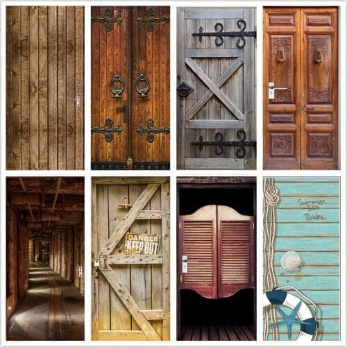 Retro Wooden Door Stickers Self Adhesive Pvc 3D Wallpaper for Living Room Bedroom Doors Decor Mural Wall Poster Door Decals