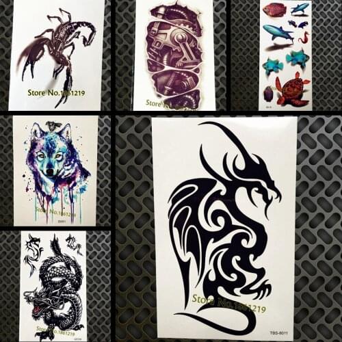 Men Body Art Black Dragon Totem Temporary Tattoo Stickers Waterproof Fake Flash Tattoo Decals Arm Legs Water Transfer Tatoos