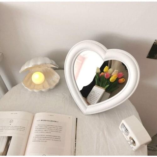 Korean Style Heart-shaped Mirror Desktop Wall-mounted Dual-use Photo Props Decoration Cosmetic Mirror Pink Purple Love