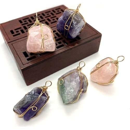 Natural Stone Purple Crystal Necklace Pendant Irregular Shape Ladies Bracelet Earrings Jewelry Accessories Wholesale DIY Gifts