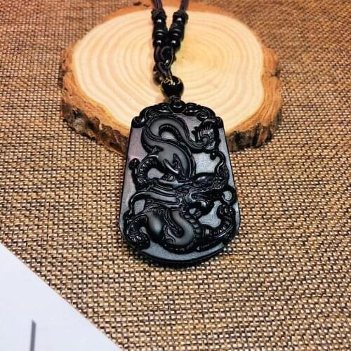 Natural obsidian Zodiac Dragon pendant obsidian Feather Dragon pendant + paired with high-end sling